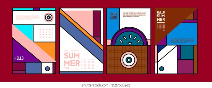Summer colorful poster design template. Set of summer sale background and illustration. Minimalist design style for summer event poster and banner in eps10. 
