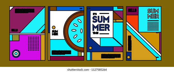 Summer colorful poster design template. Set of summer sale background and illustration. Minimalist design style for summer event poster and banner in eps10. 
