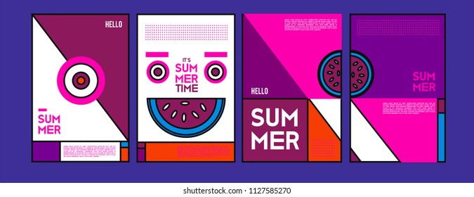 Summer colorful poster design template. Set of summer sale background and illustration. Minimalist design style for summer event poster and banner in eps10. 
