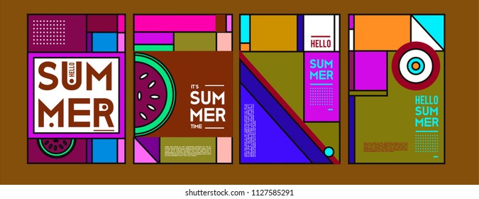 Summer colorful poster design template. Set of summer sale background and illustration. Minimalist design style for summer event poster and banner in eps10. 
