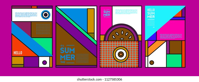 Summer colorful poster design template. Set of summer sale background and illustration. Minimalist design style for summer event poster and banner in eps10. 
