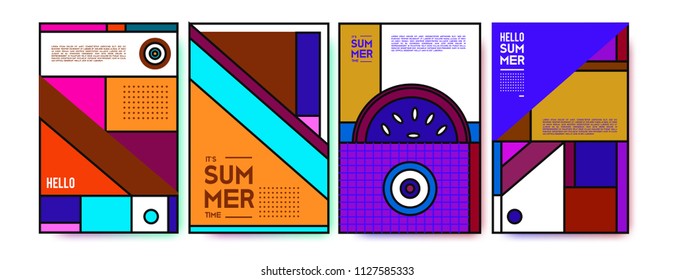 Summer colorful poster design template. Set of summer sale background and illustration. Minimalist design style for summer event poster and banner in eps10. 
