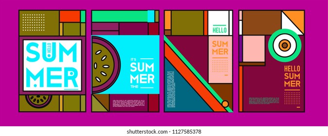 Summer colorful poster design template. Set of summer sale background and illustration. Minimalist design style for summer event poster and banner in eps10. 
