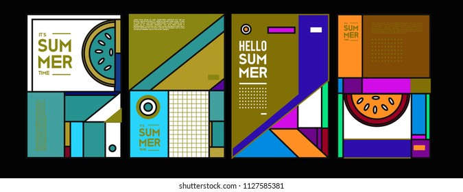 Summer colorful poster design template. Set of summer sale background and illustration. Minimalist design style for summer event poster and banner in eps10. 

