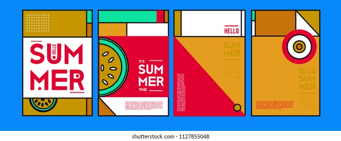 Summer colorful poster design template. Set of summer sale background and illustration. Minimalist design style for summer event poster and banner in eps10. 
 
