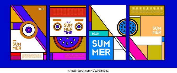 Summer colorful poster design template. Set of summer sale background and illustration. Minimalist design style for summer event poster and banner in eps10. 
 