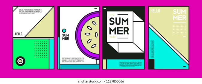 Summer colorful poster design template. Set of summer sale background and illustration. Minimalist design style for summer event poster and banner in eps10. 
 