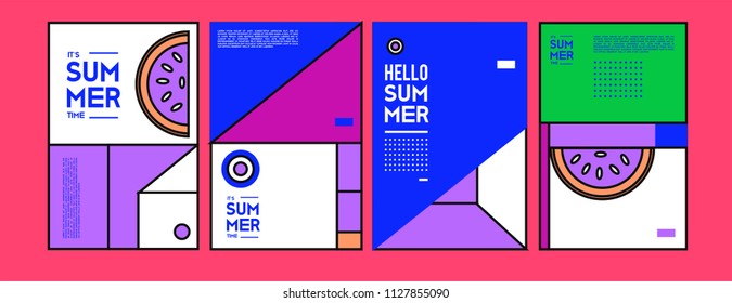 Summer colorful poster design template. Set of summer sale background and illustration. Minimalist design style for summer event poster and banner in eps10. 
 