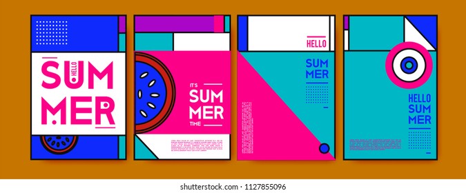 Summer colorful poster design template. Set of summer sale background and illustration. Minimalist design style for summer event poster and banner in eps10. 
 
