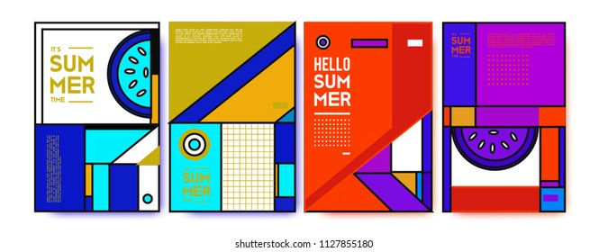 Summer colorful poster design template. Set of summer sale background and illustration. Minimalist design style for summer event poster and banner in eps10. 
 