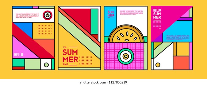 Summer colorful poster design template. Set of summer sale background and illustration. Minimalist design style for summer event poster and banner in eps10. 
 