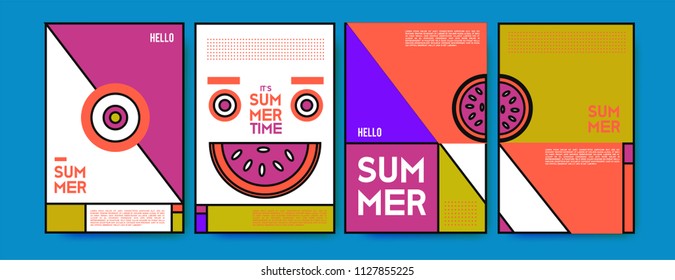 Summer colorful poster design template. Set of summer sale background and illustration. Minimalist design style for summer event poster and banner in eps10. 
 