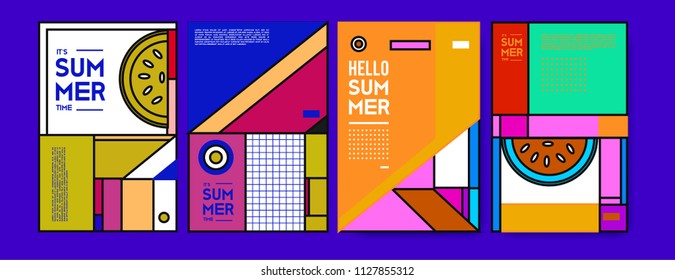Summer colorful poster design template. Set of summer sale background and illustration. Minimalist design style for summer event poster and banner in eps10. 
 