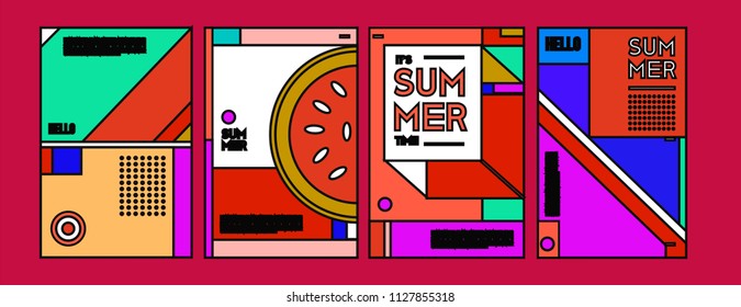 Summer colorful poster design template. Set of summer sale background and illustration. Minimalist design style for summer event poster and banner in eps10. 
 