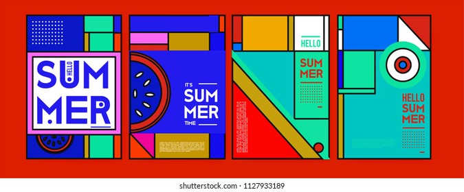 Summer colorful poster design template. Set of summer sale background and illustration. Minimalist design style for summer event poster and banner in eps10. 