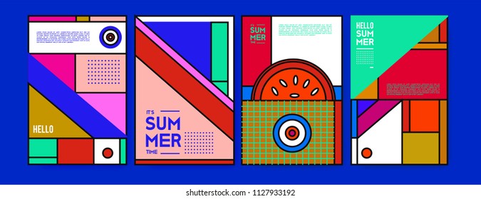 Summer colorful poster design template. Set of summer sale background and illustration. Minimalist design style for summer event poster and banner in eps10. 