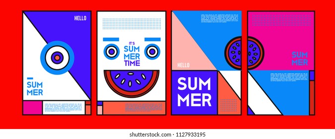Summer colorful poster design template. Set of summer sale background and illustration. Minimalist design style for summer event poster and banner in eps10. 
