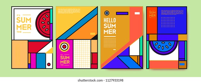 Summer colorful poster design template. Set of summer sale background and illustration. Minimalist design style for summer event poster and banner in eps10. 