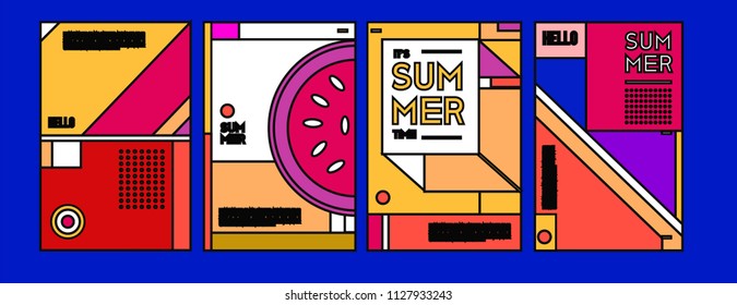 Summer colorful poster design template. Set of summer sale background and illustration. Minimalist design style for summer event poster and banner in eps10. 