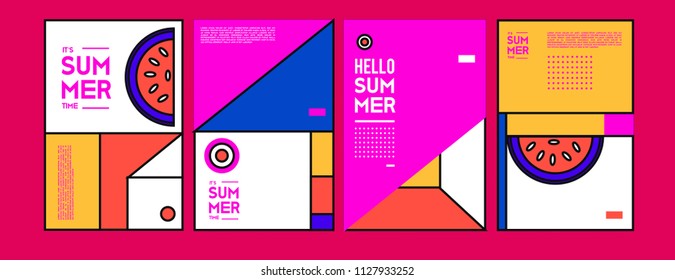Summer colorful poster design template. Set of summer sale background and illustration. Minimalist design style for summer event poster and banner in eps10. 