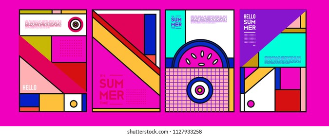 Summer colorful poster design template. Set of summer sale background and illustration. Minimalist design style for summer event poster and banner in eps10. 