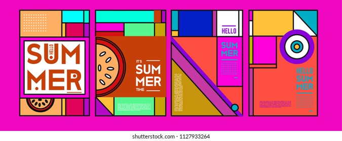 Summer colorful poster design template. Set of summer sale background and illustration. Minimalist design style for summer event poster and banner in eps10. 