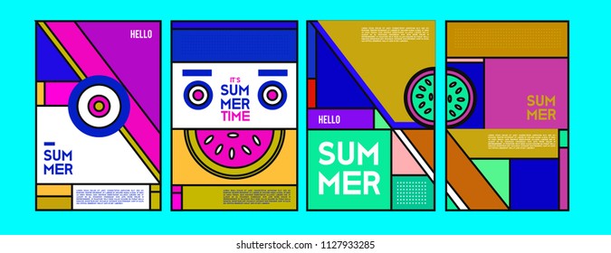 Summer colorful poster design template. Set of summer sale background and illustration. Minimalist design style for summer event poster and banner in eps10. 