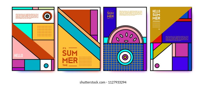 Summer colorful poster design template. Set of summer sale background and illustration. Minimalist design style for summer event poster and banner in eps10. 
