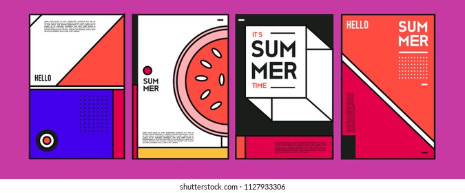Summer colorful poster design template. Set of summer sale background and illustration. Minimalist design style for summer event poster and banner in eps10. 