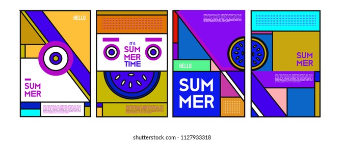 Summer colorful poster design template. Set of summer sale background and illustration. Minimalist design style for summer event poster and banner in eps10. 