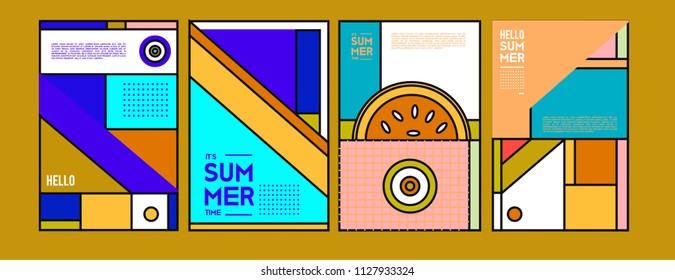 Summer colorful poster design template. Set of summer sale background and illustration. Minimalist design style for summer event poster and banner in eps10. 