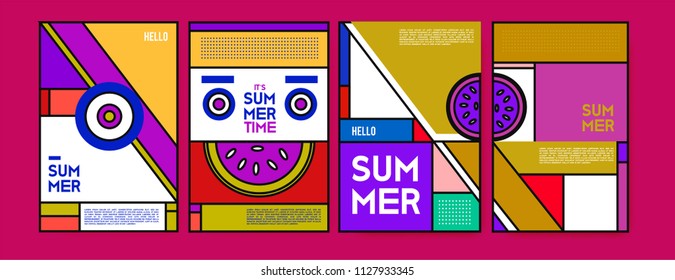 Summer colorful poster design template. Set of summer sale background and illustration. Minimalist design style for summer event poster and banner in eps10. 