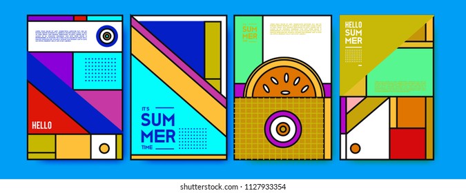 Summer colorful poster design template. Set of summer sale background and illustration. Minimalist design style for summer event poster and banner in eps10. 