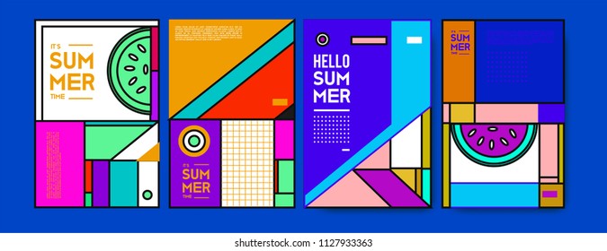Summer colorful poster design template. Set of summer sale background and illustration. Minimalist design style for summer event poster and banner in eps10. 