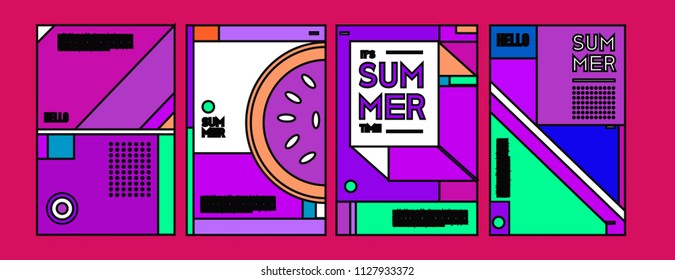 Summer colorful poster design template. Set of summer sale background and illustration. Minimalist design style for summer event poster and banner in eps10. 