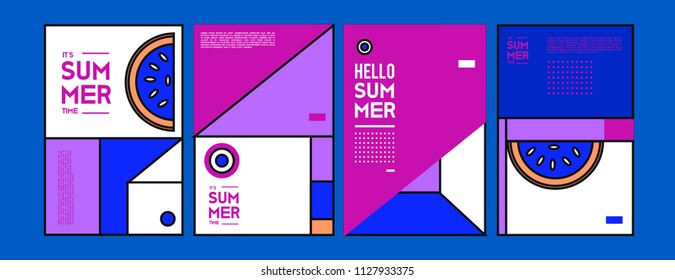 Summer colorful poster design template. Set of summer sale background and illustration. Minimalist design style for summer event poster and banner in eps10. 