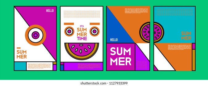 Summer colorful poster design template. Set of summer sale background and illustration. Minimalist design style for summer event poster and banner in eps10. 