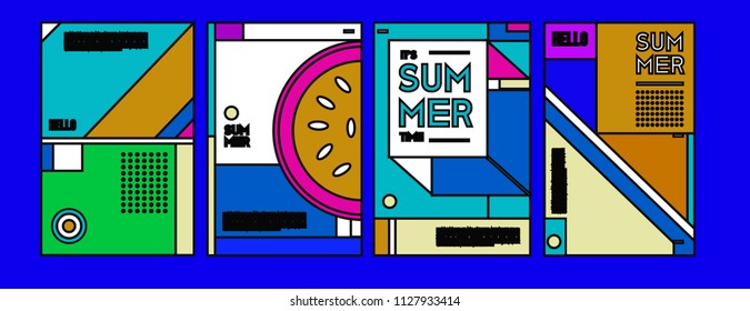 Summer colorful poster design template. Set of summer sale background and illustration. Minimalist design style for summer event poster and banner in eps10. 