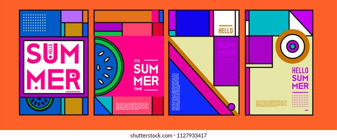 Summer colorful poster design template. Set of summer sale background and illustration. Minimalist design style for summer event poster and banner in eps10. 