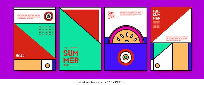 Summer colorful poster design template. Set of summer sale background and illustration. Minimalist design style for summer event poster and banner in eps10. 