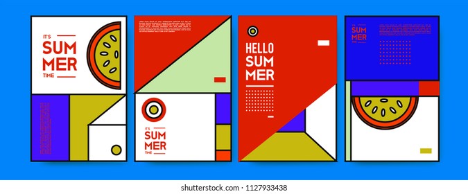 Summer colorful poster design template. Set of summer sale background and illustration. Minimalist design style for summer event poster and banner in eps10. 