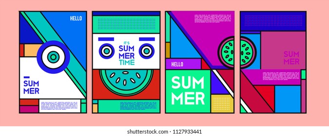 Summer colorful poster design template. Set of summer sale background and illustration. Minimalist design style for summer event poster and banner in eps10. 