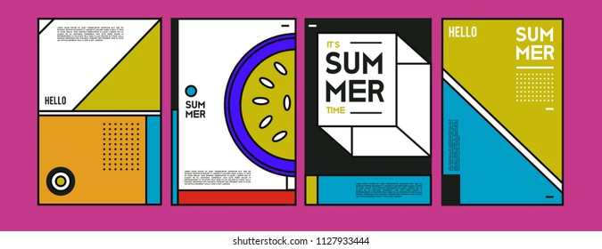 Summer colorful poster design template. Set of summer sale background and illustration. Minimalist design style for summer event poster and banner in eps10. 