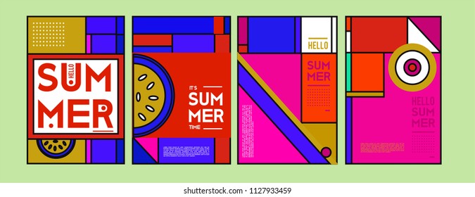 Summer colorful poster design template. Set of summer sale background and illustration. Minimalist design style for summer event poster and banner in eps10.  - Shutterstock ID 1127933459