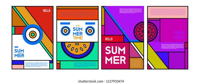 Summer colorful poster design template. Set of summer sale background and illustration. Minimalist design style for summer event poster and banner in eps10. 
