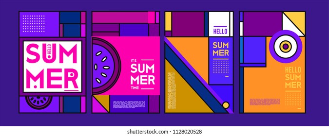 Summer colorful poster design template. Set of summer sale background and illustration. Minimalist design style for summer event poster and banner in eps10. 