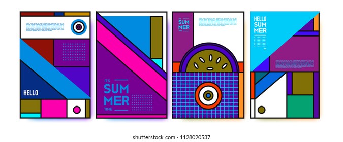Summer colorful poster design template. Set of summer sale background and illustration. Minimalist design style for summer event poster and banner in eps10. 