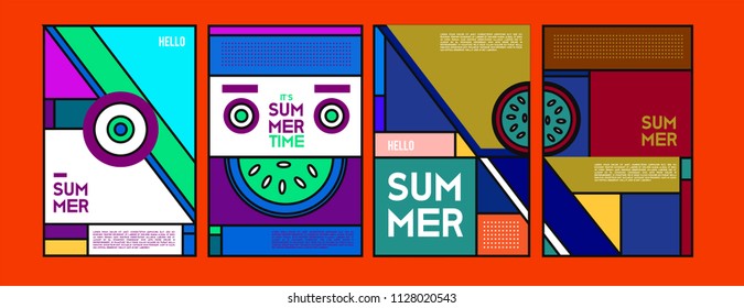Summer colorful poster design template. Set of summer sale background and illustration. Minimalist design style for summer event poster and banner in eps10. 
