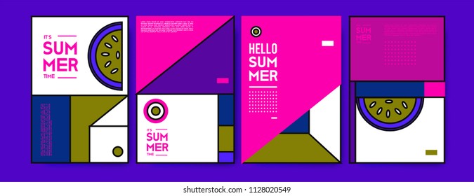 Summer colorful poster design template. Set of summer sale background and illustration. Minimalist design style for summer event poster and banner in eps10. 