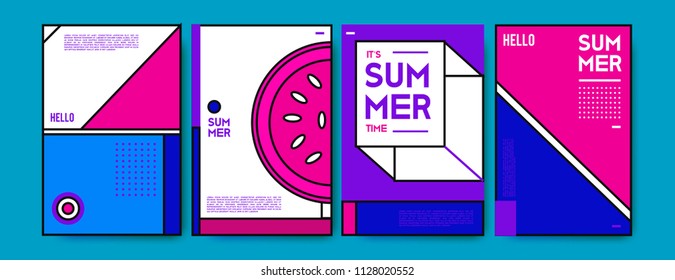Summer colorful poster design template. Set of summer sale background and illustration. Minimalist design style for summer event poster and banner in eps10. 